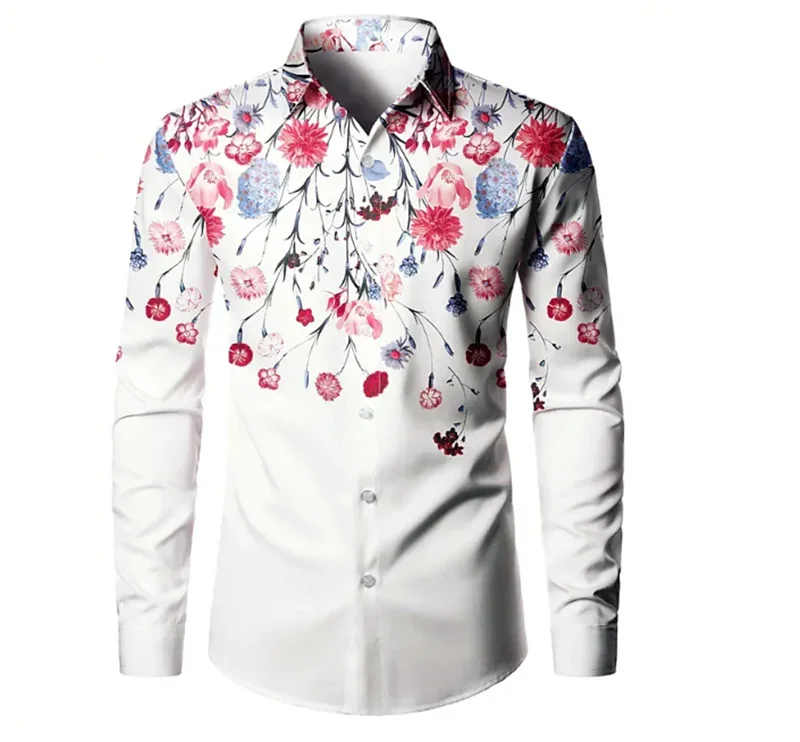 New Men's Ethnic Color Retro Style Soft and Comfortable Shirt Street Vacation Racing Spring/Summer Collar Long Sleeve Shirt Top