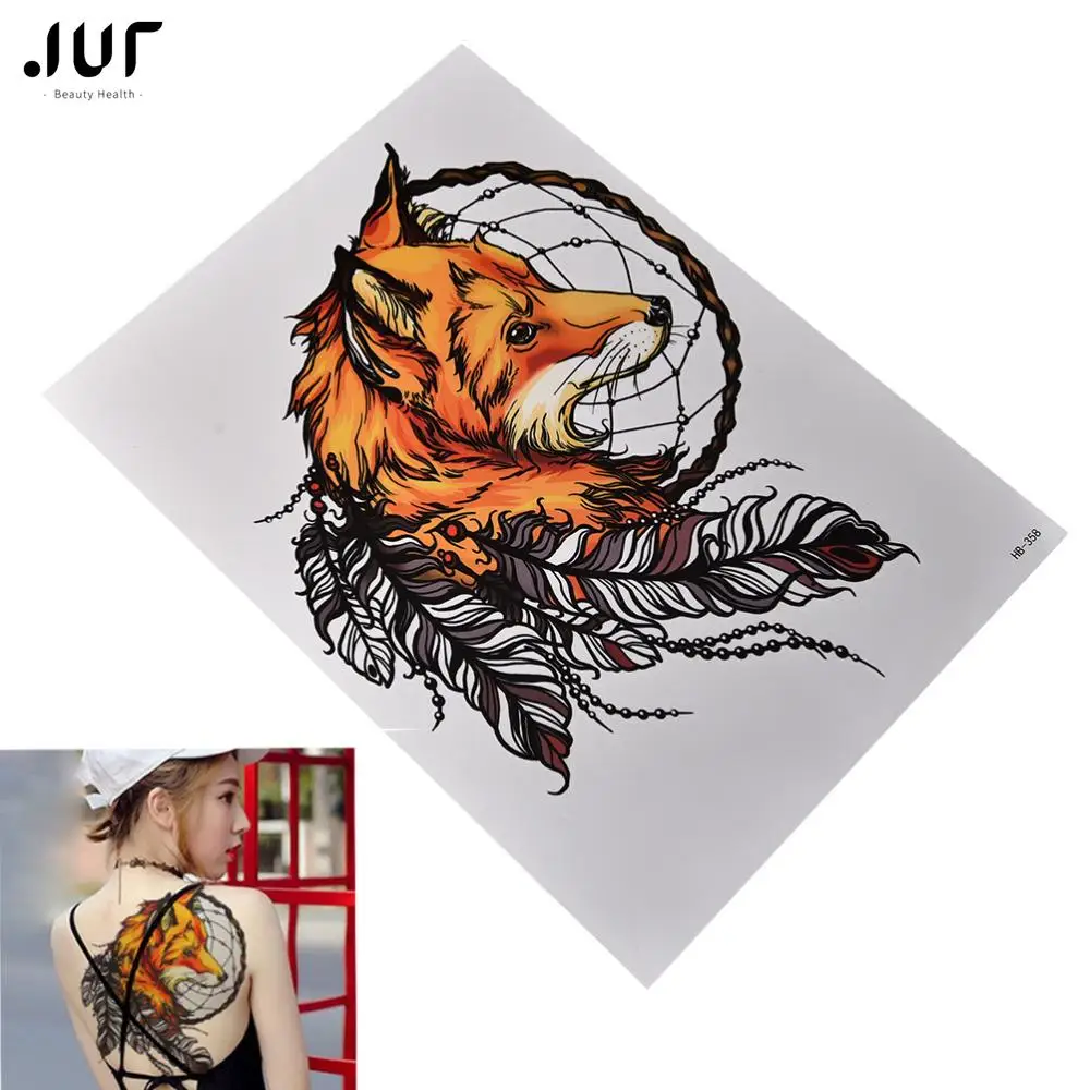 1Sheet Best Selling Waterproof Fox Dreamcatcher Temporary Tattoo Large Arm Body Tattoos Sticker High Quality