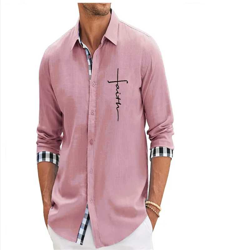 

Men's Shirt Fashion Simple Solid Color Stitching Casual Outdoor Hawaiian Lapel Long Sleeve Soft Comfortable Breathable Material