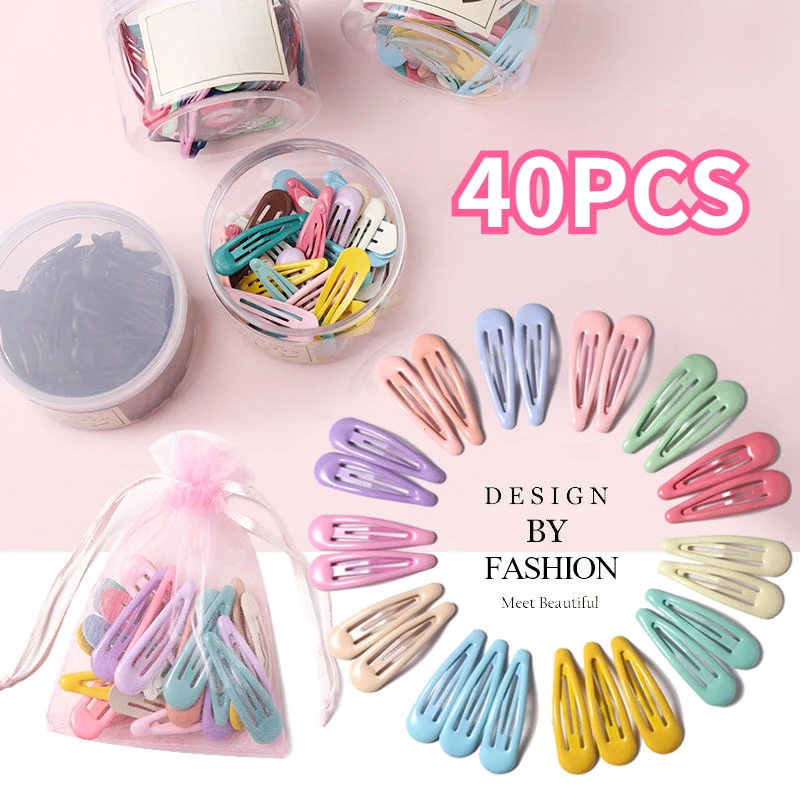 

40Pcs Snap Hair Clips Candy Color Glossy 2 Inches No Slip Metal Hair Pins Clips Barrettes Accessories for Baby Girls Toddlers