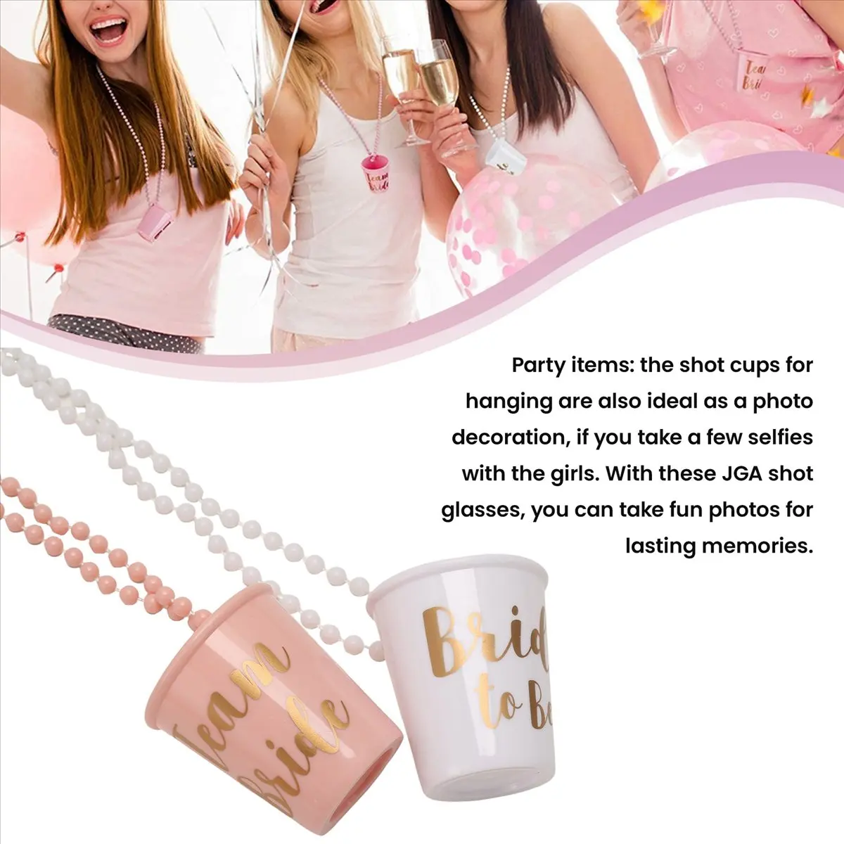 B17C Shot Glasses with Chain, Jga Cups for Hanging, Pack of 14 Team Bride and Bachelorette Party Cups, Shot Glass for Hanging