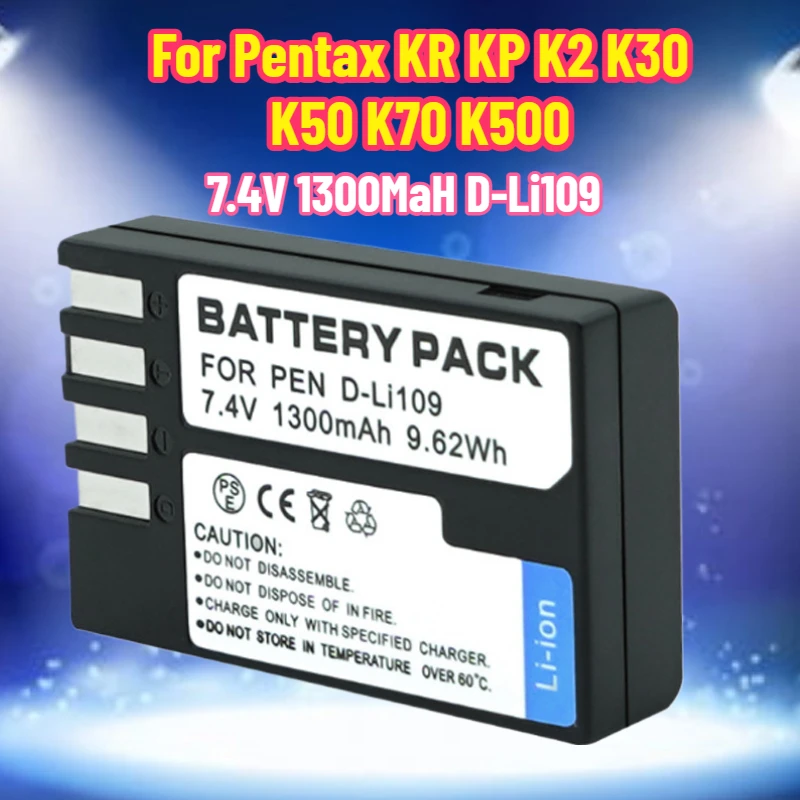 7.4V 1300MaH D-Li109 DLi109 Battery Full Decoding For Pentax KR KP K2 K30 K50 K70 K500 KS1 KS2 K-S1 K-S2 K-R K-P K-2