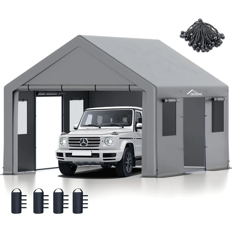 Portable Garage For Car Truck Boat: 13x20 Heavy Duty Carport With Roll-up Windows Doors UV Resistant Waterproof All-Season Tarp