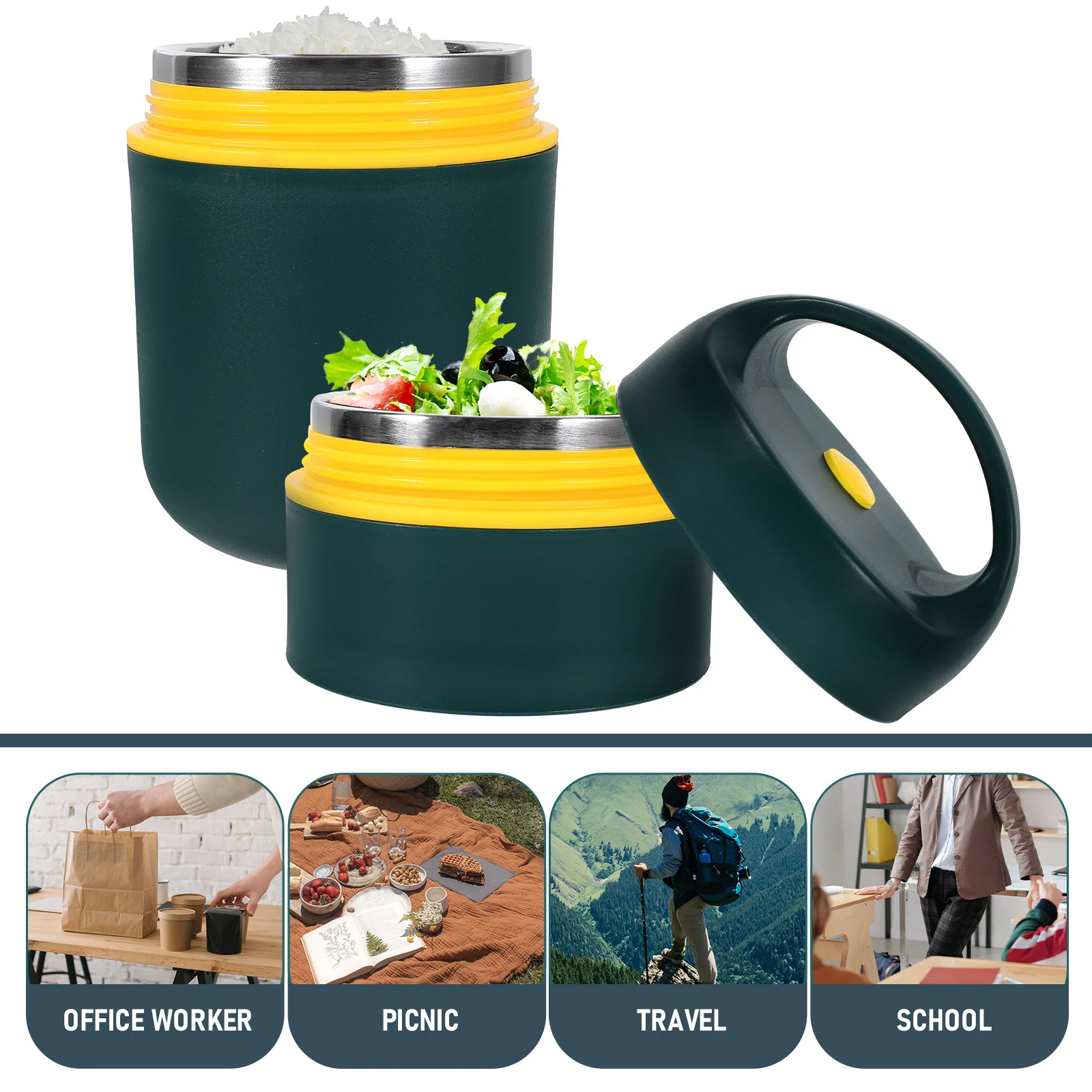 

Insulated Thermal Bento Box Double Layer 304 Stainless Steel Lunch Box Portable Food Container Soup Porridge Holder