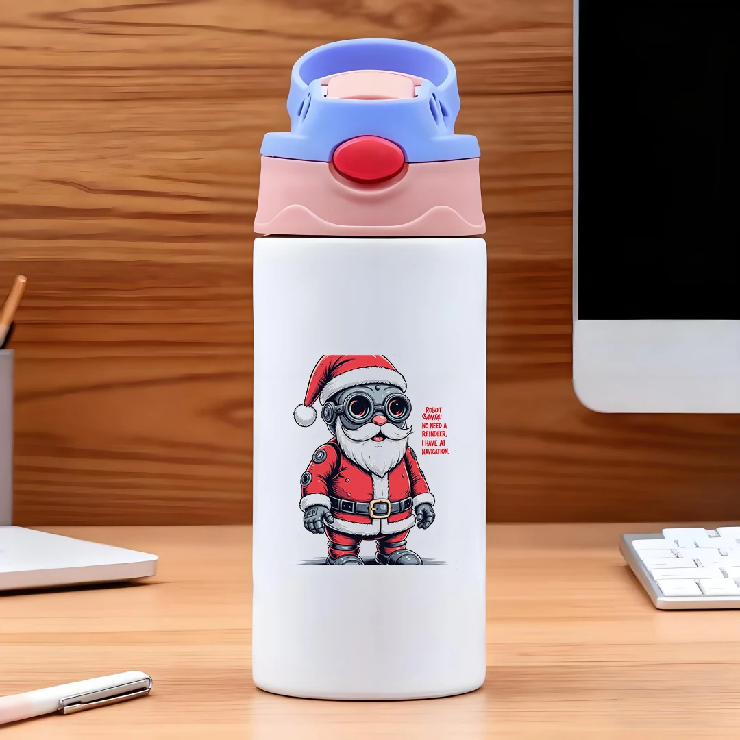 304 tasse thermique en acier inoxydable robot père noël dessin animé tasse de paille AI navigation bouteille d'eau pour enfants cadeau de noël tre