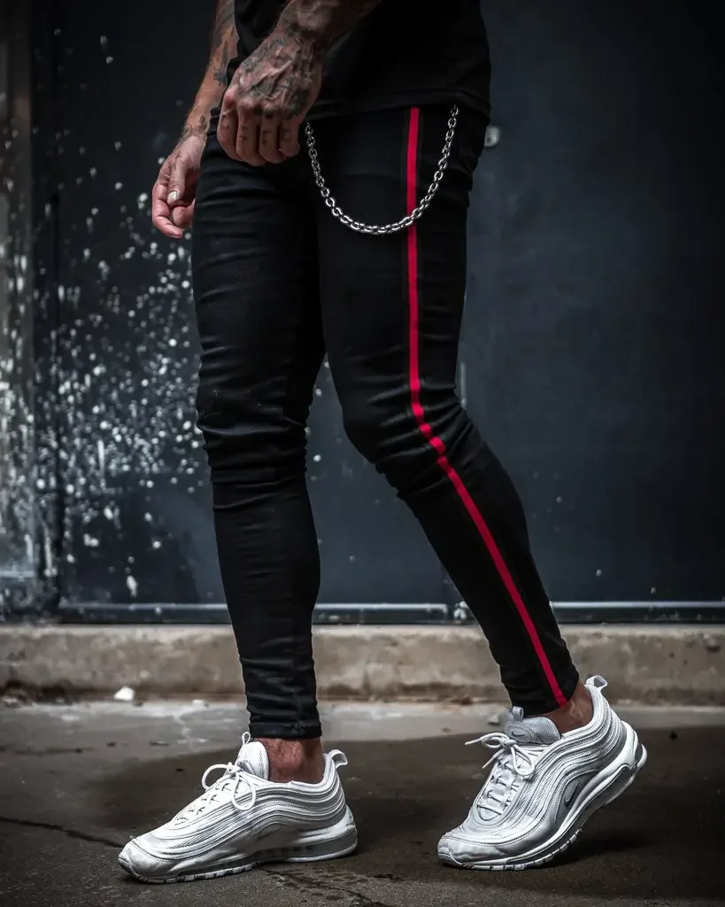 European and American Best-selling Men's Tight Solid-color Jeans, All-season Versatile Hip-hop Street Trend Men's Slim-fit Pants