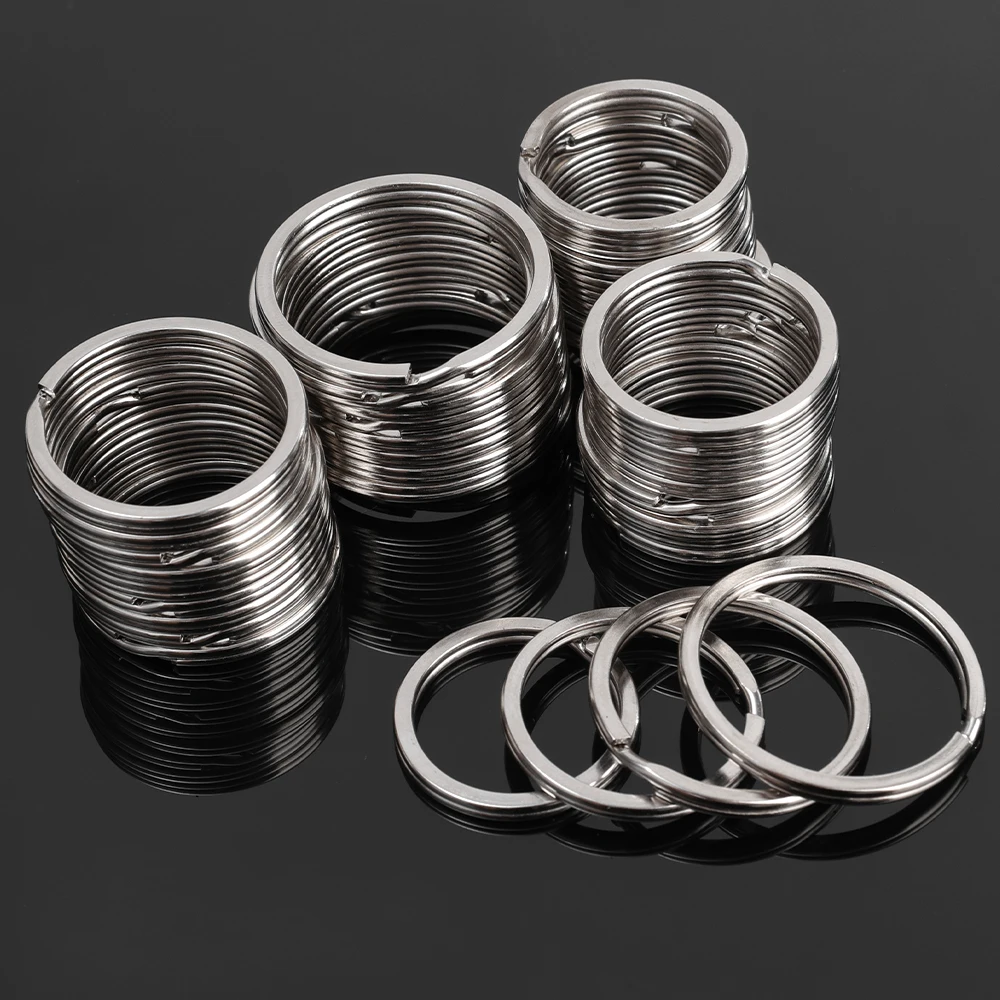 New 1-50Pcs Polished Silver Keyring Stainless Steel Hole Flat Key Ring Key Chain Rhodium Plated Round Split Keychain Wholesale