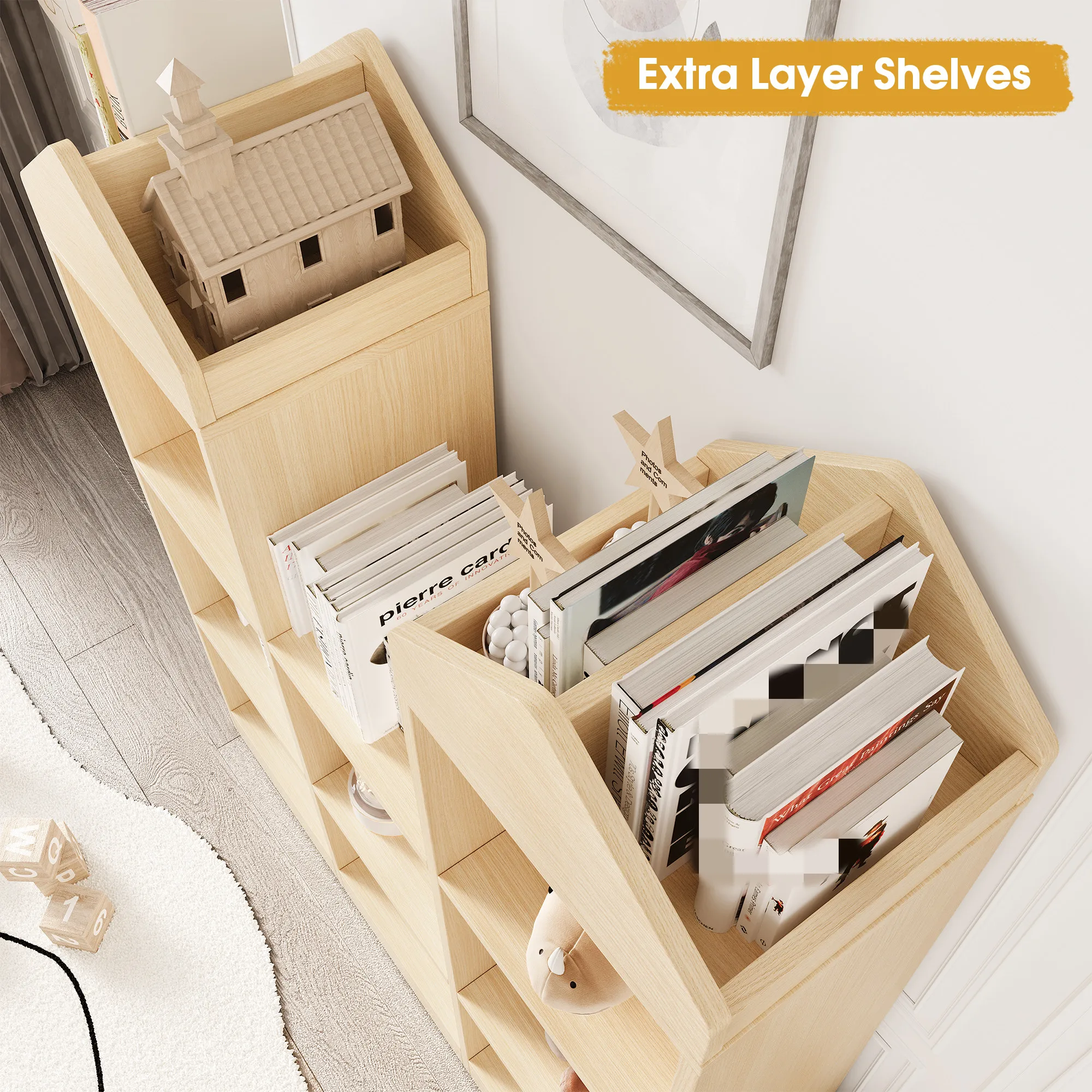 8-Cubby Toy Organizer Shelf - Natural Wood, Kids Bookcase with Safety Rounded Edges for Playroom, Nursery