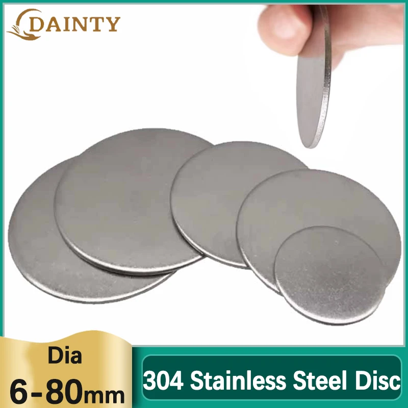 304 Stainless Steel Solid Disc Flat Gasket Round Metal Solid Flat Planchet Non Perforated Round Iron Sheet Dia 6-80mm