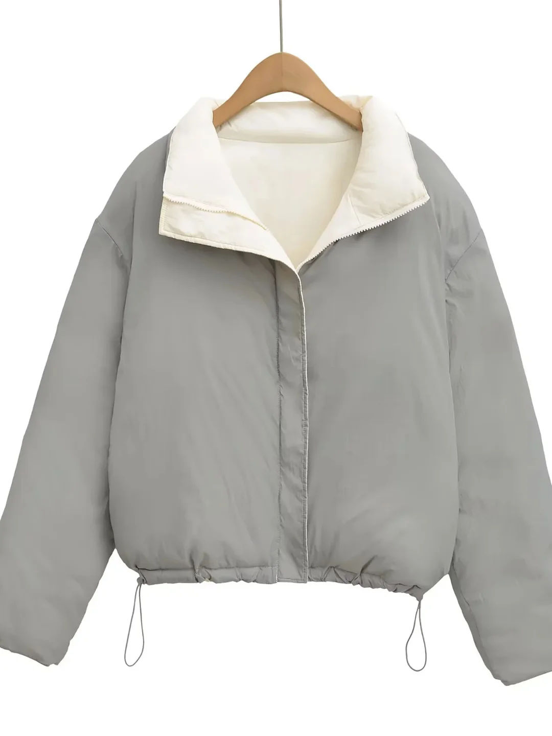 

Double-Sided Wear Cotton Jaet Women's ort Loose Slimming Warm Bread Sle Outerwear Stand Collar Zipper Closure Color