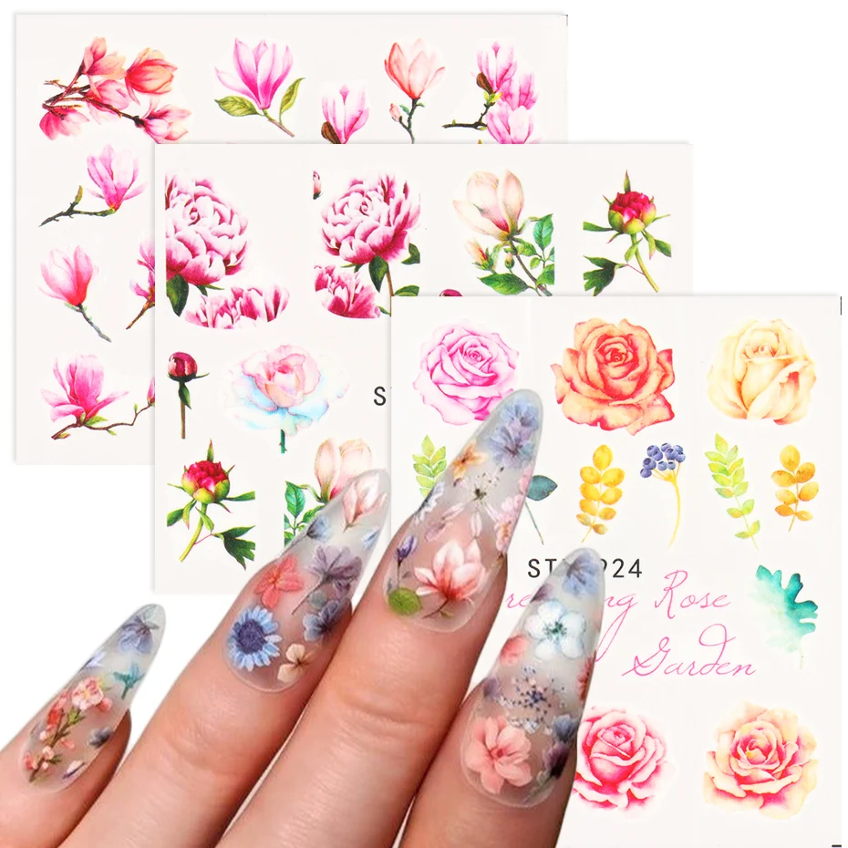 1pcs Flower Series Nail Water Decal Sticker Floral Sakura Daisy Rose Leaf Transfer Slider Foil Nail Decoration SASTZ922-957-1 image 2