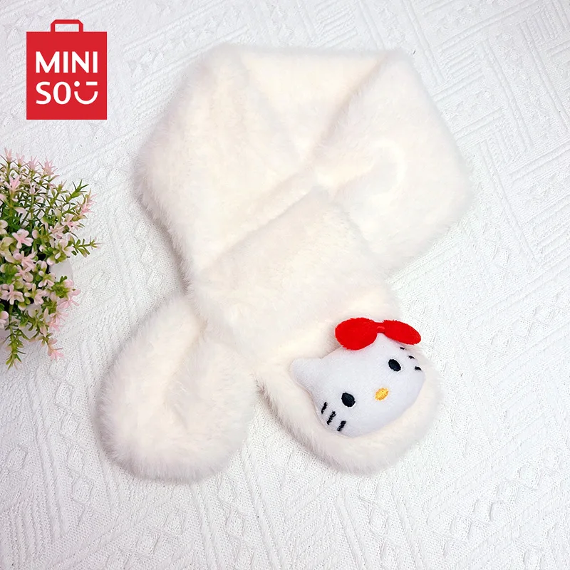 

Fashion Trend Hello Kitty Cat Cross Cold Scarf Student Warm Plush Girl Autumn/Winter 2024 Solid Color Scarf Cute Hairy Children