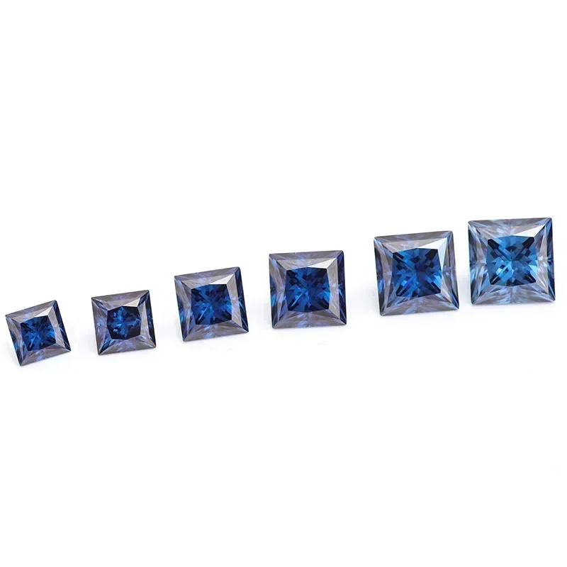 L-Moissanite حجر الجليد الأزرق الملون الأميرة قطع الأحجار الكريمة مختبر خلق مواد صنع المجوهرات الماس تأتي مع شهادة