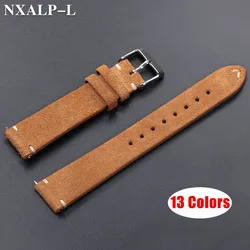 Soft Suede Genuine Leather Strap 14mm 16mm 18mm 20mm 22mm Vintage Calfskin Watch Band Handmade Stitching Wristband Accessories