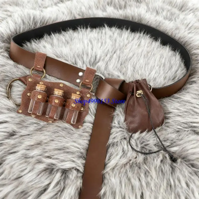 Q0KE mężczyźni renesansowy kostium Halloween średniowieczny pas piracki butelki z korka Vikinges kostium akcesoria zestaw na