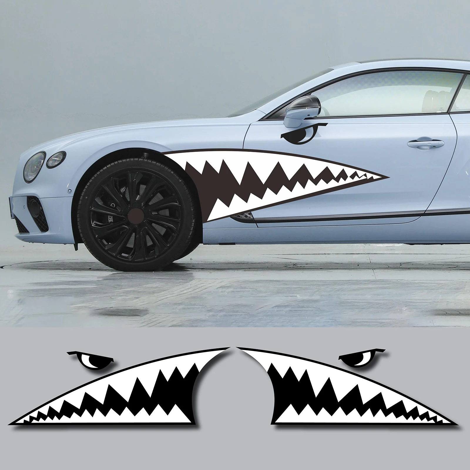 2PCS Funny Shark Teeth Mouth Graphics Decals PVC Car Door Side Stickers Waterproof Vinyl Decal Auto Exterior Accessories