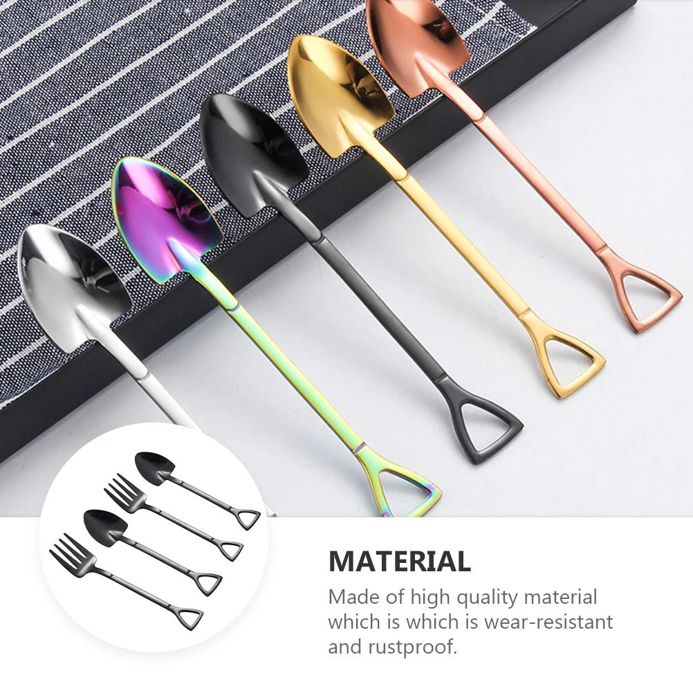 

4 pcs Dessert Spoon Stainless Steel Sweet Spoons Ice Cream Scoop Creative Fruit Forks Easy Clean Cafe Bar Kitchen Utensils