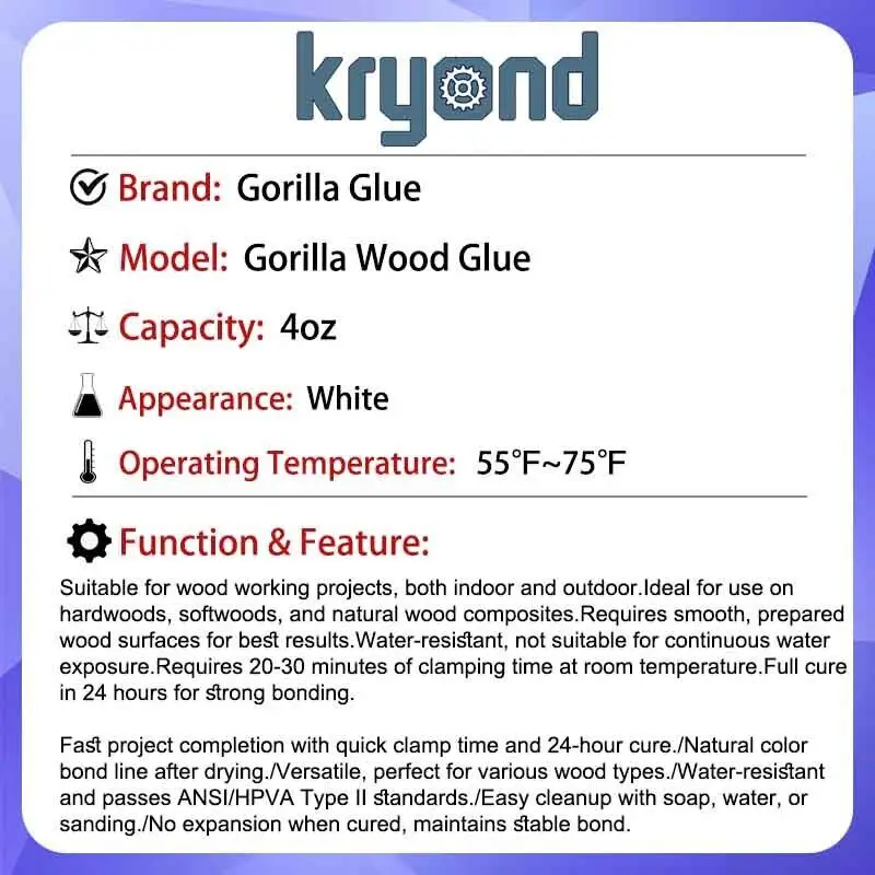 الغراء الخشبي الغوريلا 4oz لاصق مشاريع كاملة سريعة
