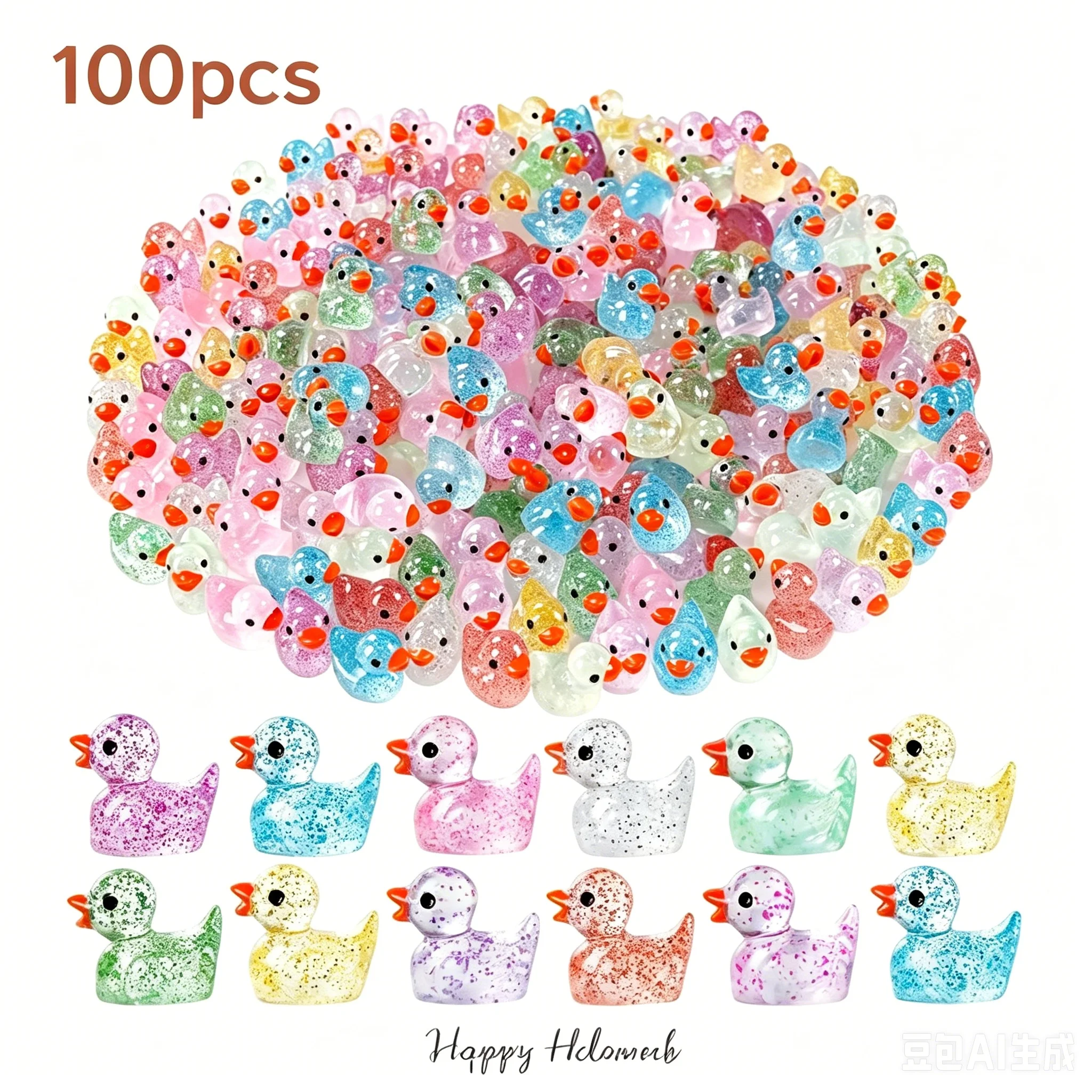 100/50/30 Peças de Esculturas de Patos em Resina Mini com Glitter |     Ornamentos de Jardim Artesanais Multicoloridos para DIY, Bonsai, Aquário e Decoração de Ambientes
