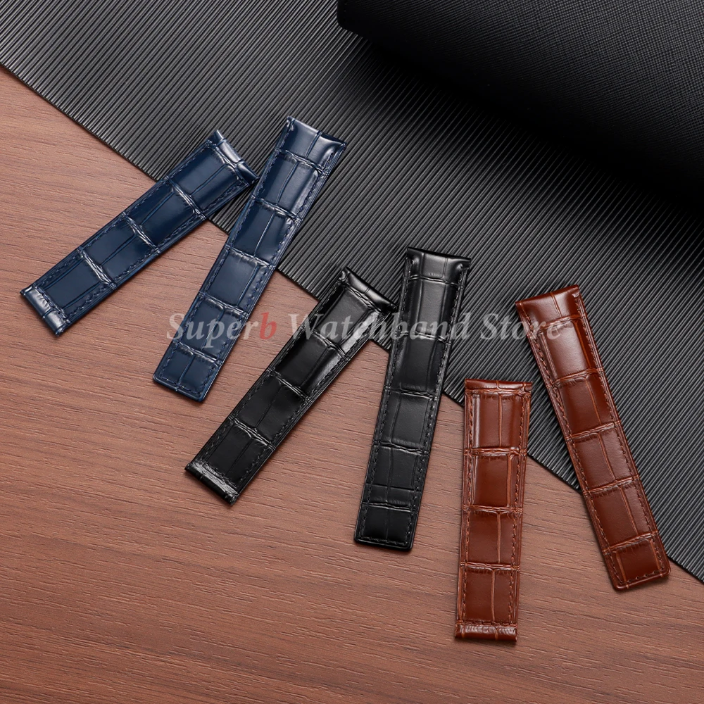 Pulseira de relógio de couro de vaca para tag heuer carrera monaco 20/22/24mm pulseira de relógio com padrão de bambu acessórios de pulseira de negócios