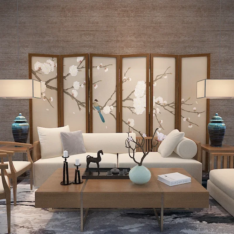 Simple screen partition fashionable living room hotel bedroom office modern Chinese flower and bird entrance semi-transparent fo