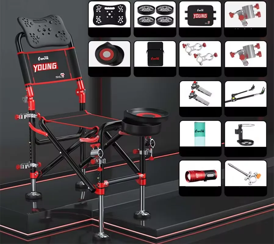 Wielofunkcyjne krzesło wędkarskie Regulowane składane krzesło для рыбалки Metalowe stołki wędkarskie na zewnątrz Zestaw foteli 낚시의자