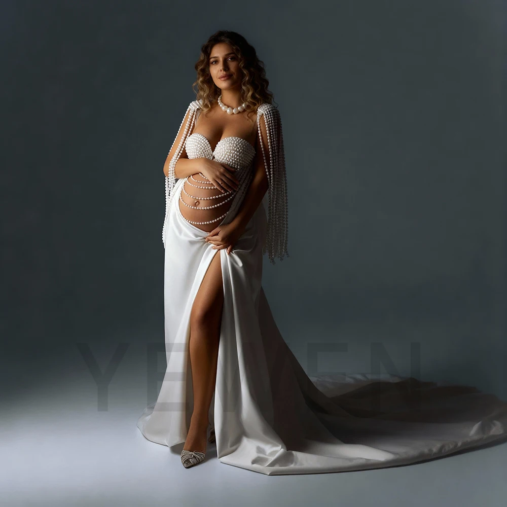 مجموعة مكونة من قطعتين من فساتين التصوير الفوتوغرافي والحمل المصنوعة خصيصًا لحفلات استقبال المولود الجديد للنساء الحوامل لالتقاط الصور فستان طويل