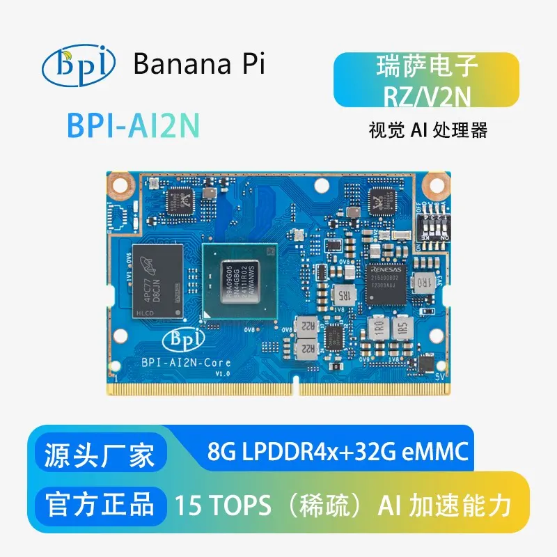 Banana Pi BPI-AI2N open-source hardware AI development board adopts Renesas Electronics’ RZ/V2N vision AI processor.
