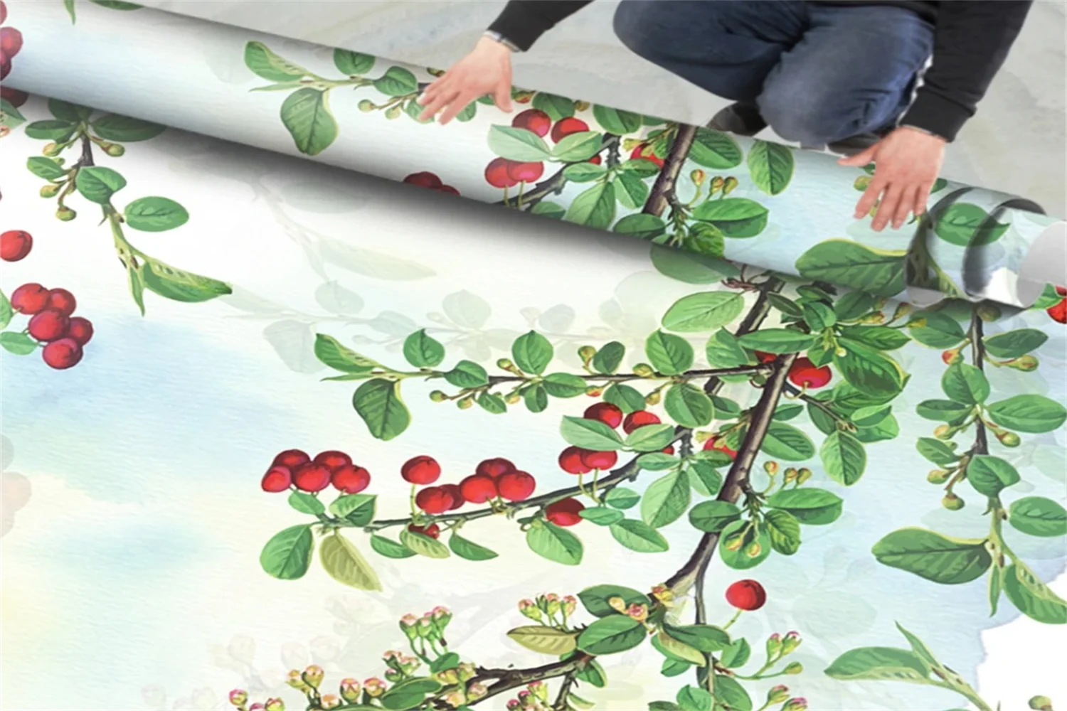 Customized size wallpaper, branches, flowers, fruits, murals, home decoration, pastoral style, flowers, forests hanging painting