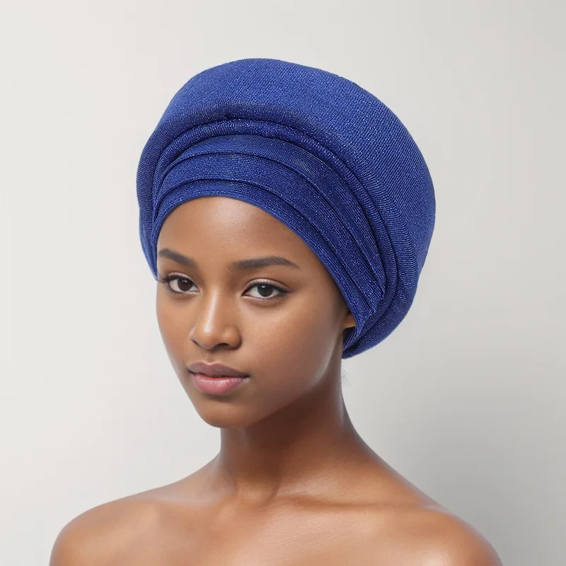 

2024 Glitter Pleated Women Turban Cap Hijab African Auto Gele Headtie Female Head Wraps Nigeria Wedding Party Headpiece Turbante