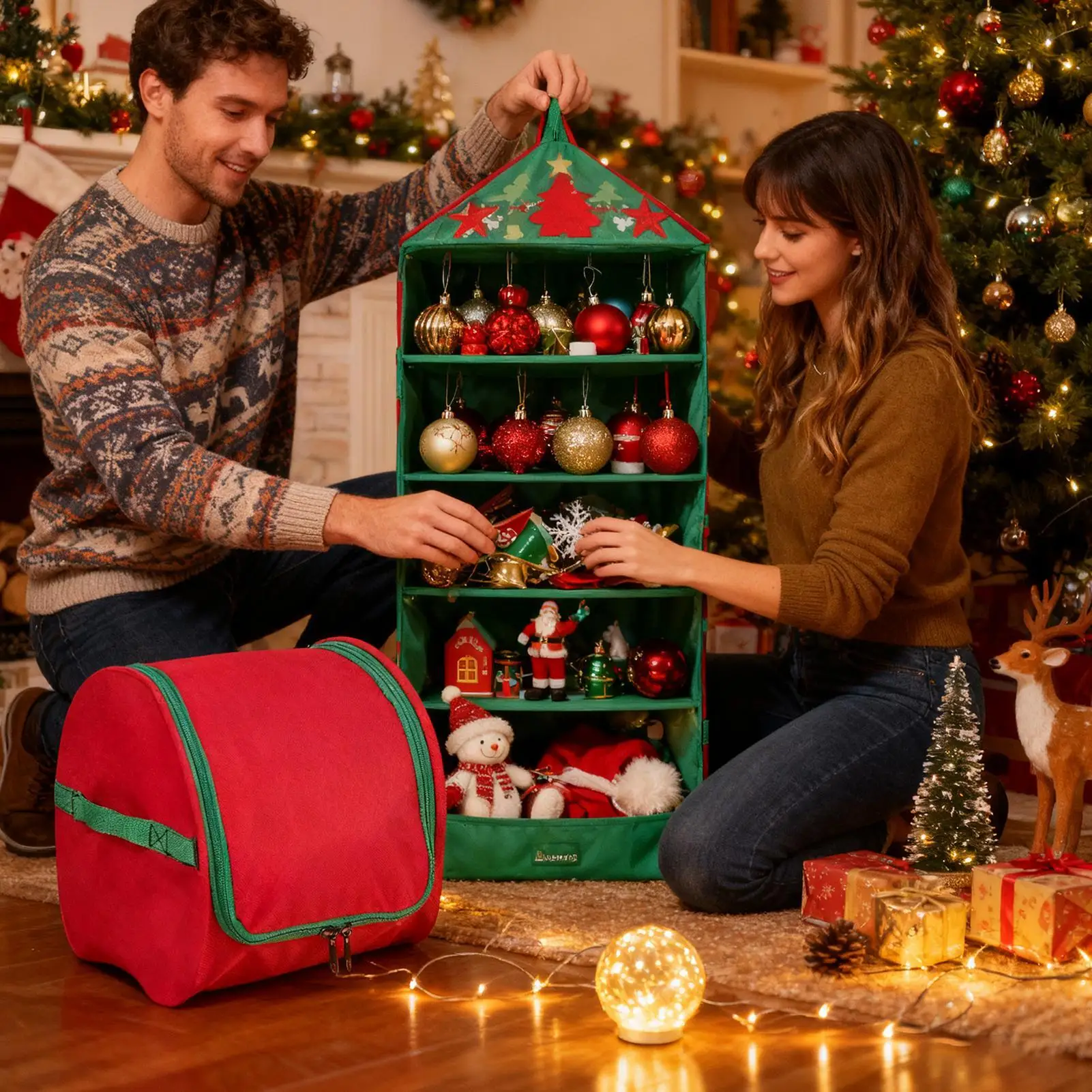 

Сумка для хранения рождественских огней, портативный красный сверхмощный устойчивый к разрыву держатель для хранения праздничных огней для дома, квартиры, спальни, жизни