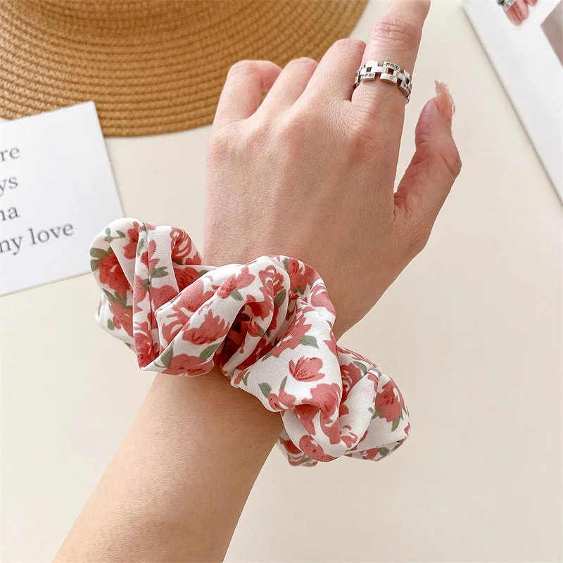 Korean Floral Print Scrunchies Fashion Hairband Hair Rope for Ponytail Holder Elastic Hair Band Sweet Hair Ties Hair Accessories