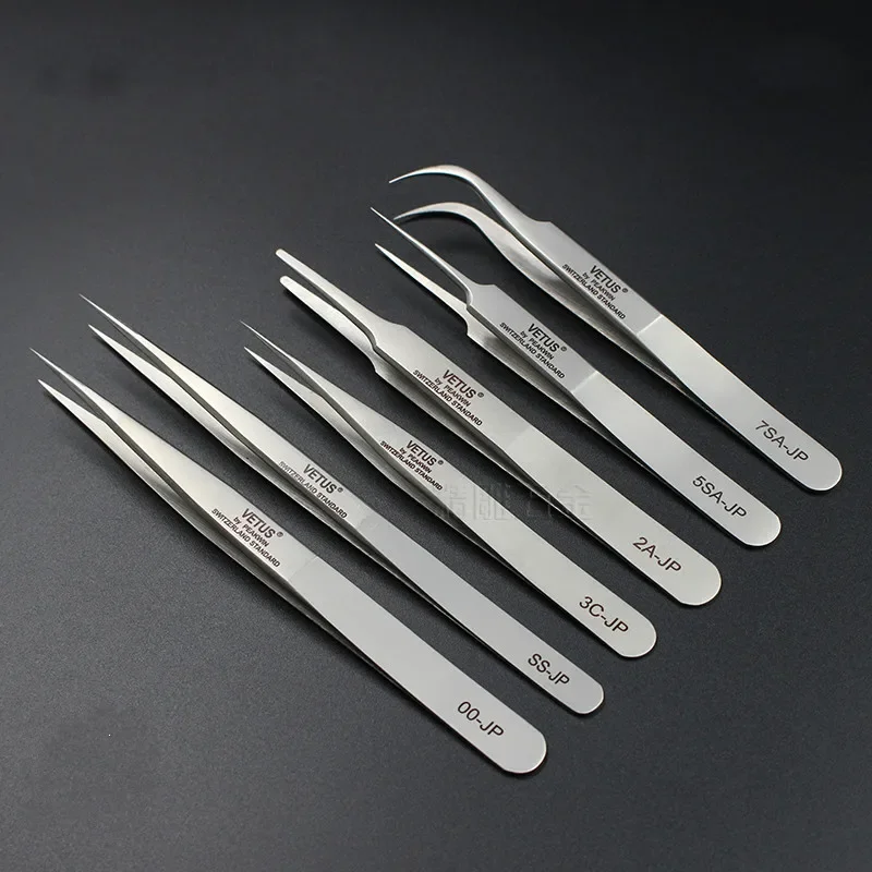 100% Original VETUS JP Series Premium Tweezers for Eyelash Extensions Anti-static Hyperfine High Precision Makeup Pinzas