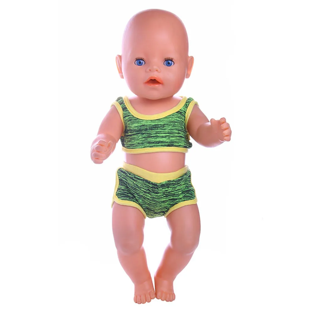 Zomer set met korte mouwen en dierenpatroon jumpsuit pyjama voor 43 cm babypop en 18 inch Amerikaanse popaccessoires, onze generatie cadeau