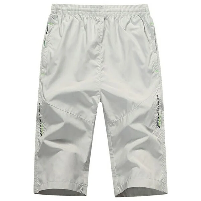 2024 Men's Beach Fashion Solid Color Sports Pants Summer Boys Versatile Simple Elastic Waist Pocket Loose Casual Cropped Shorts