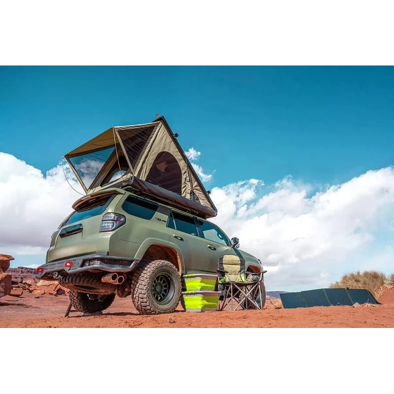 Camping Triangle Car Rooftop Clamshell Black Gray Aluminum 2 Person Hard Shell Roof Top Tent