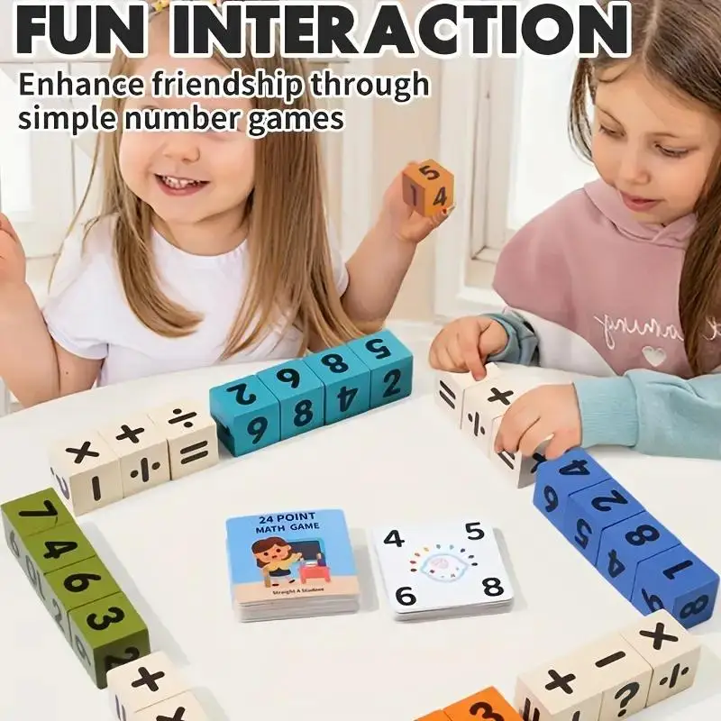 Wooden Arithmetic Cube Number Toy 24 Points Game Math Learning Game Multi-Player Battle Game Puzzle Educational Game