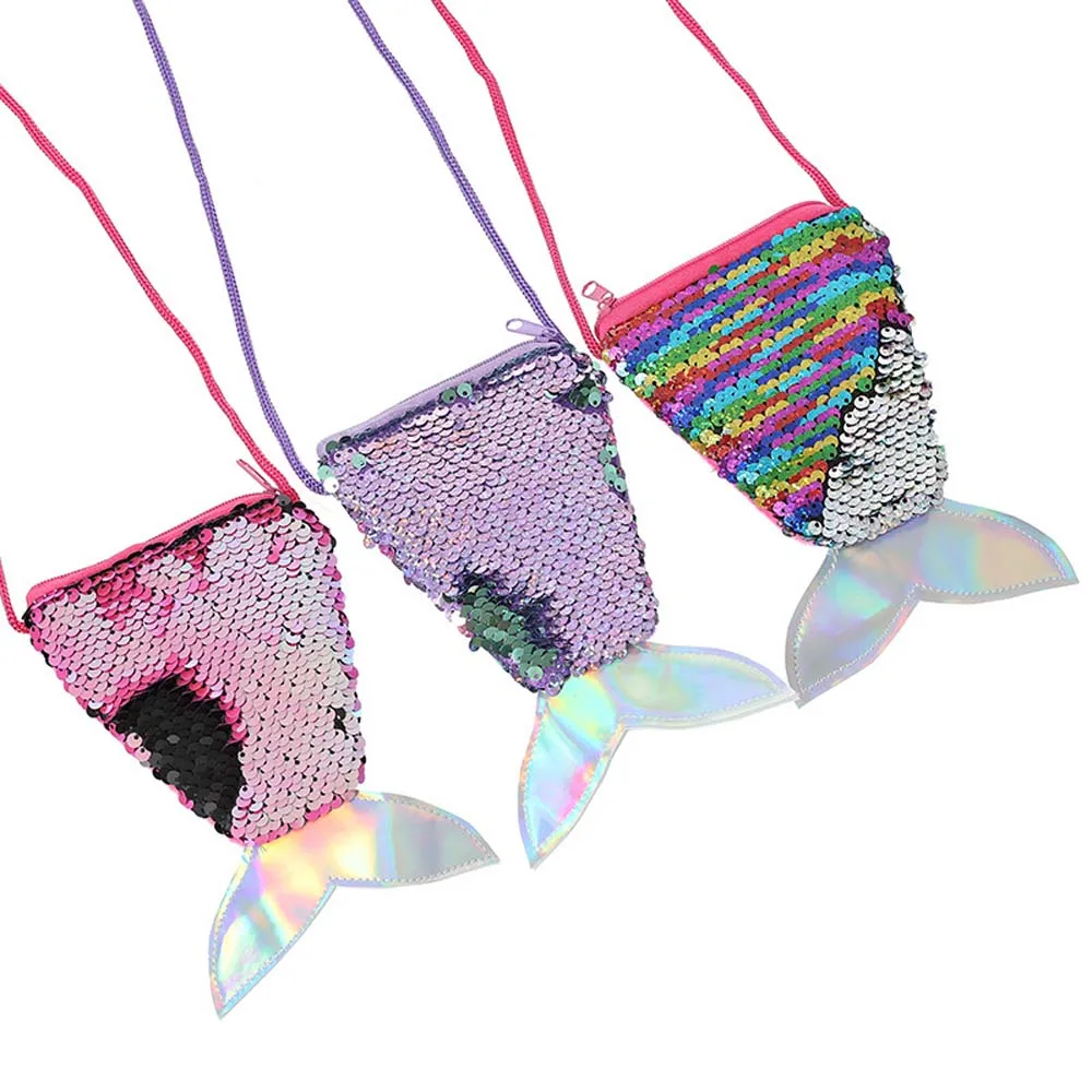 Money Pouch Mermaid Tail Sequin Coin Purse Fish Tail Sundries Bag Girls Sequin Crossbody Bag Toys Storage Protective Case