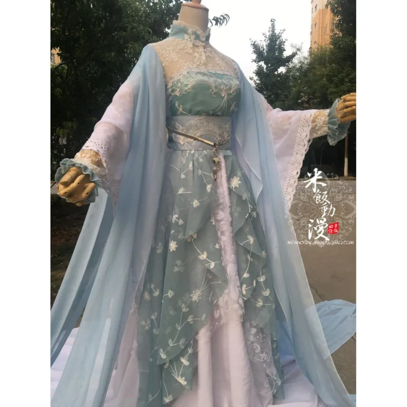 

Женский костюм Hanfu с кружевной вышивкой, летнее дышащее сказочное платье в китайском стиле, национальный танец, хор, представлений, косплей