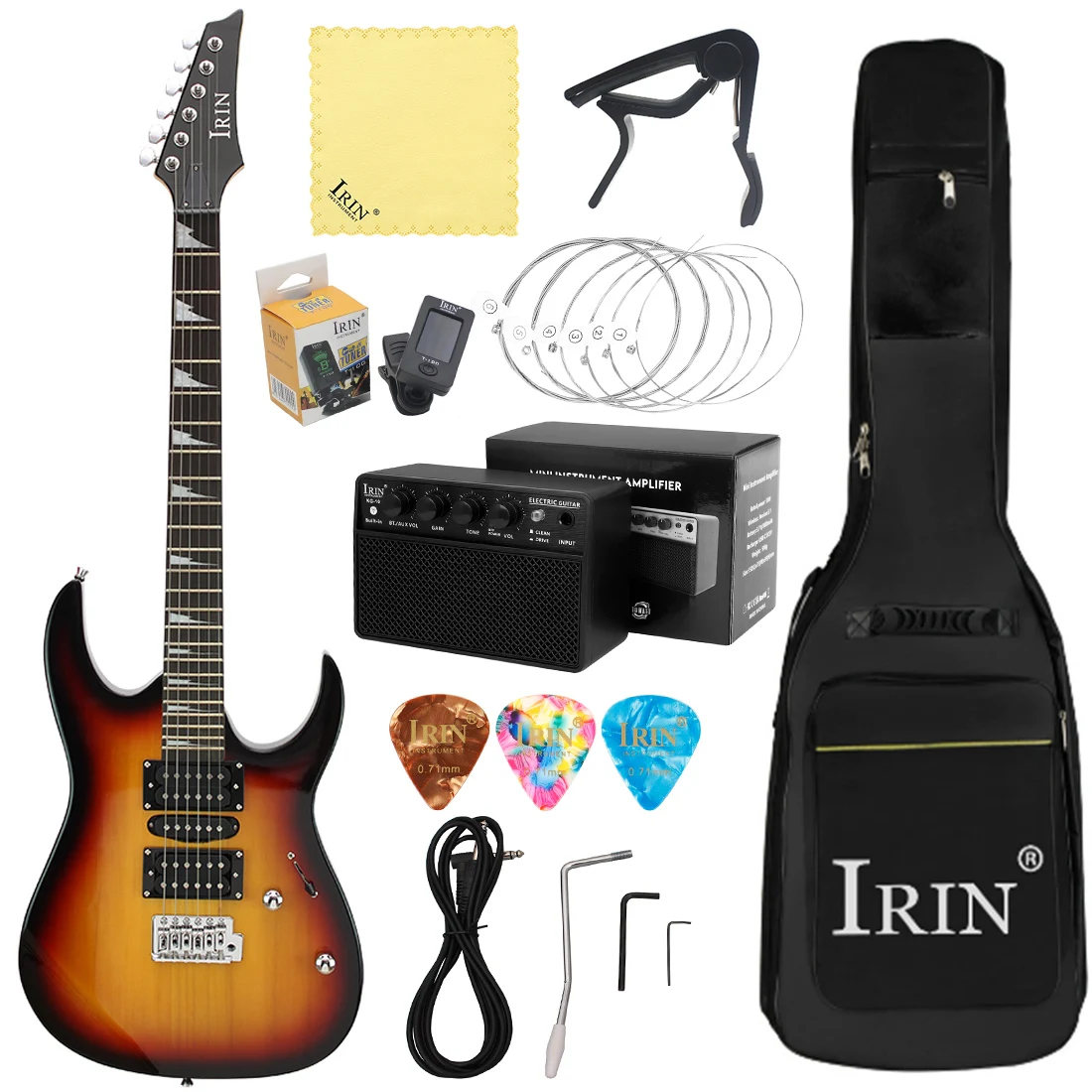 

IRIN Sunset Black 24 Frets Electric Guitar 6 Strings Maple Body Neck Guitarra with Bag Amplifier Tuner Capo Pick Cleaning Cloth