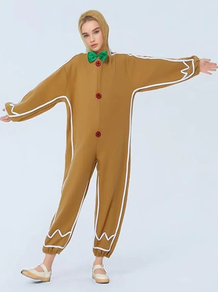 Cisas Gingerbread Man Tutina Role-plang Costume loween Genitore-figlio Scheletro Cavaliere Vestiti Cosplay Fibra di poliestere