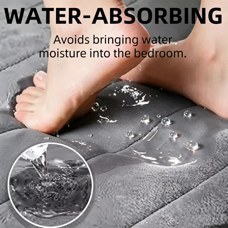 Anti-Slip Coral Velvet Bathroom Mat, Super Fast Water Absorption Soft Comfort Toilet Rug, Fully Machine Washable & Dryable Foot