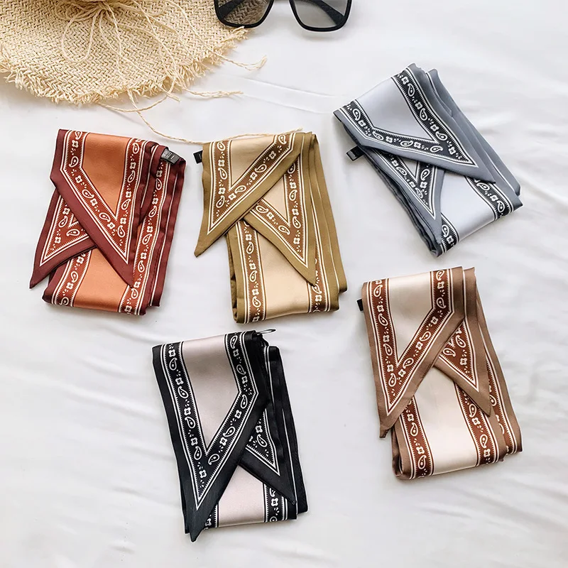 Long ins small silk scarf female versatile Korean for Women, Lightweight Versatile Bandana Style, Daily Office Party Vacation