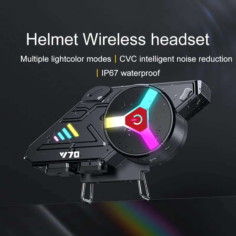 

Y70 Гарнитура для мотоциклетного шлема Bluetooth 5,3 RGB с цветной подсветкой Наушники IPX6 Водонепроницаемая поддержка подключения 2 телефона Тот же время