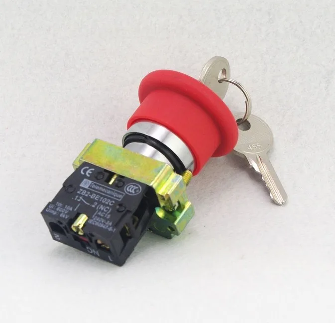 XB2BS142C Key Released 1N/C Red Emergency Stop Mushroom Push button Switch