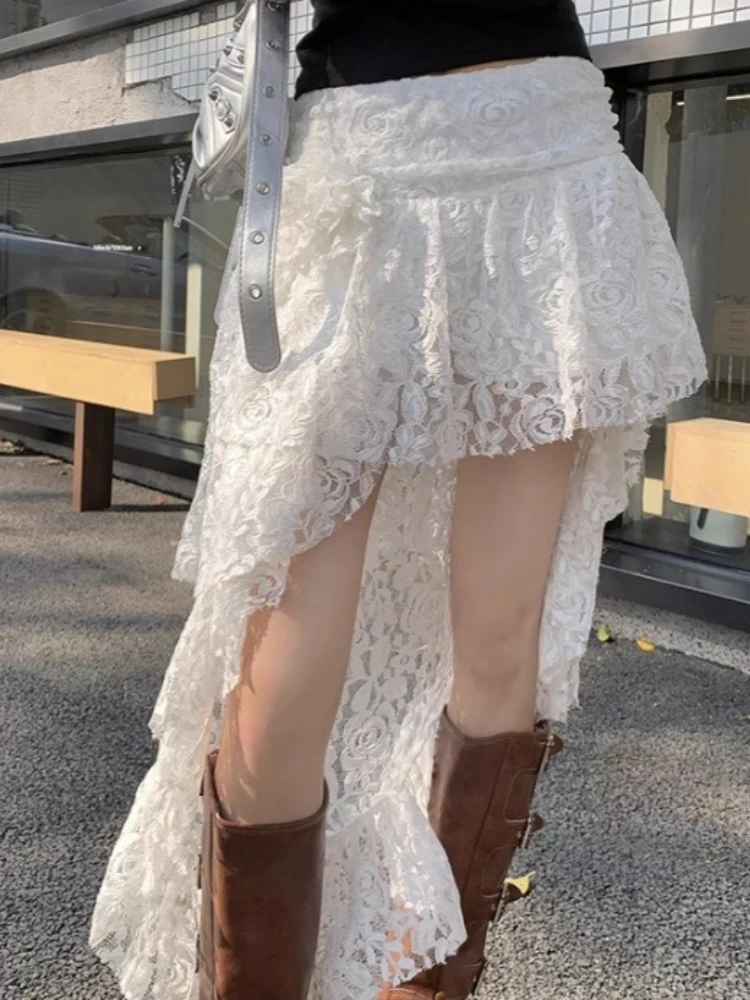 2026 Y2k Aesthetic Lace Flower 3d Flower Skirt For Women Irregular Ruffled Grunge Jupe Streetwear A-line Pleated Summer Skirts