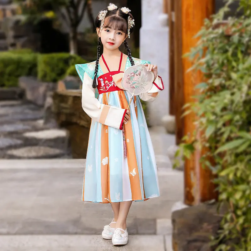 Autunm Meisjes Voer Kleding Kids Katoen Borduren Tang Pak Kinderen Chinese Mooie Lange Mouw Oude Hanfu