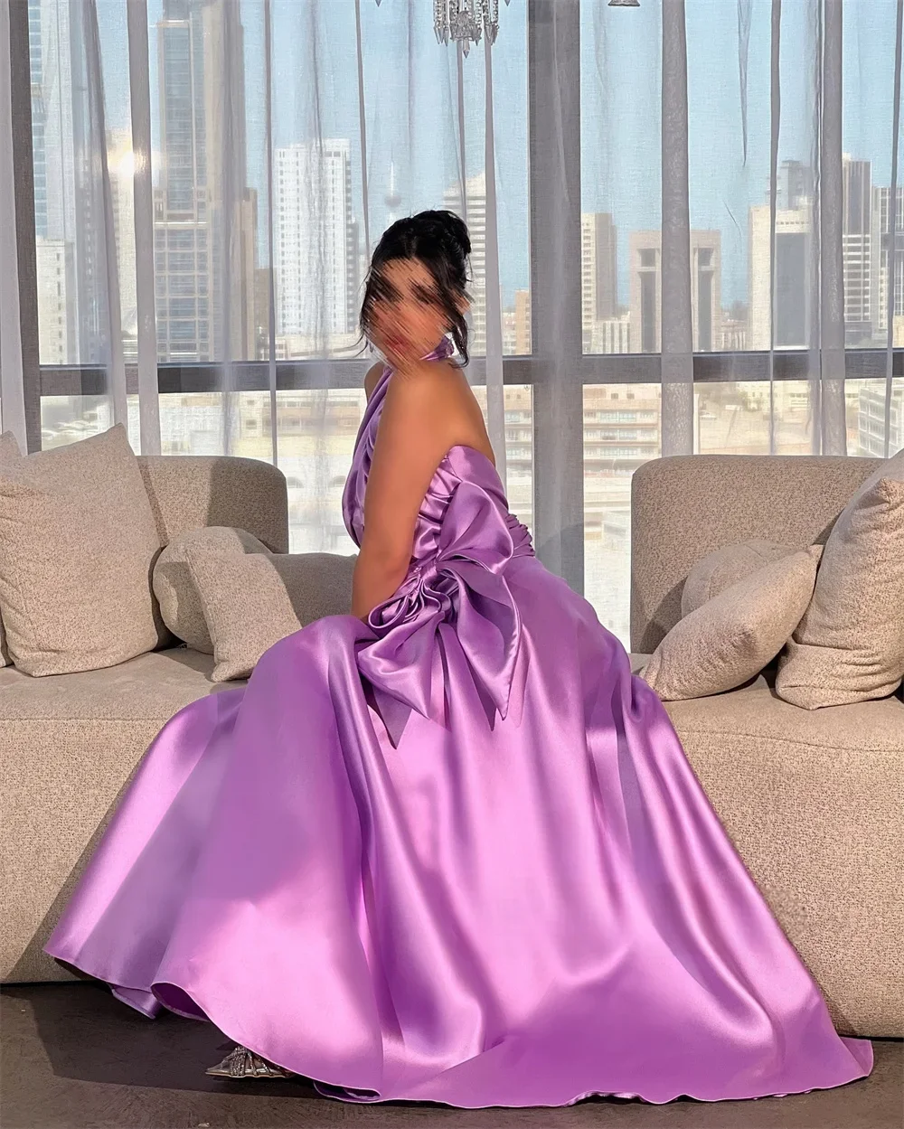 Prom Dress Formal Dearin Halter A-line Floor Length Open Back Skirts Draped Sleeveless Bows Fold Bespoke Occasion Dresses Saudi