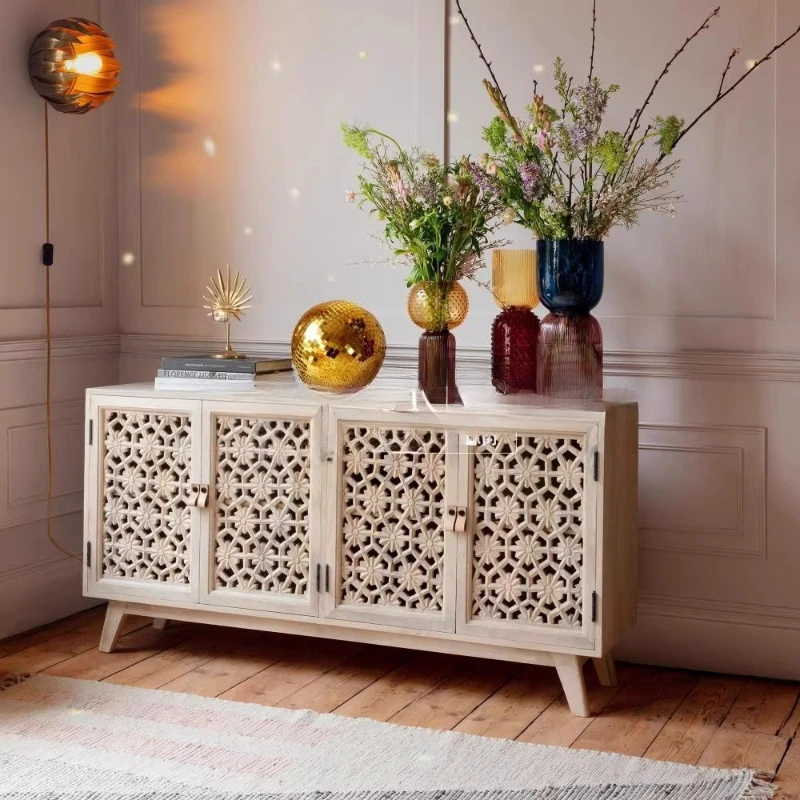 

American rural retro solid wood dining side light luxury porch carving home locker