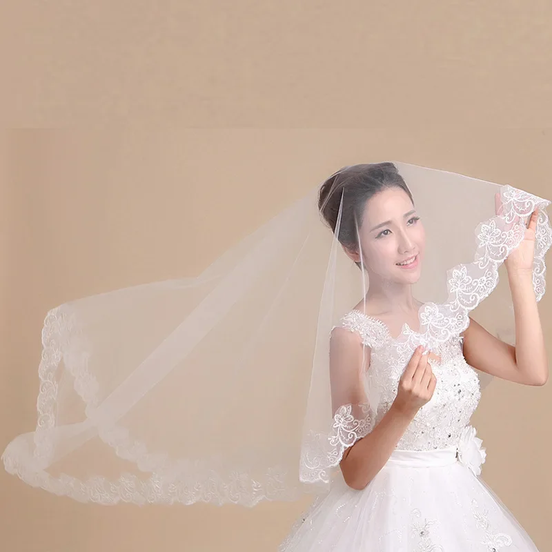 Lace Wedding Veil Short One Layer Bride Bridal Veils WHITE Women Special Occasion Accessories